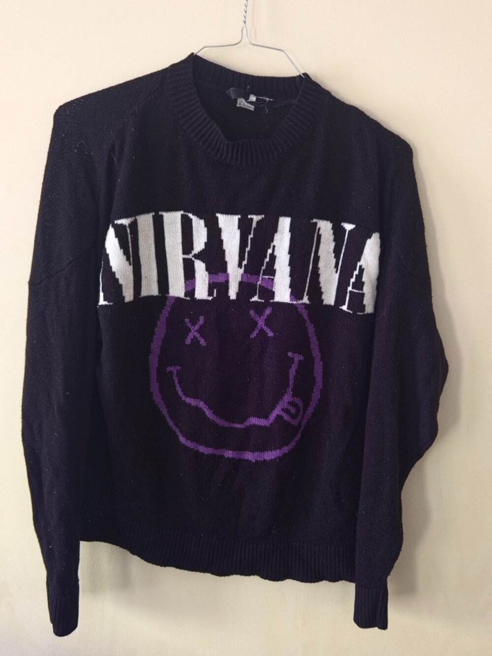 H&M Divided Nirvana Smiley Face Jacquard Knit Sweater, Size S